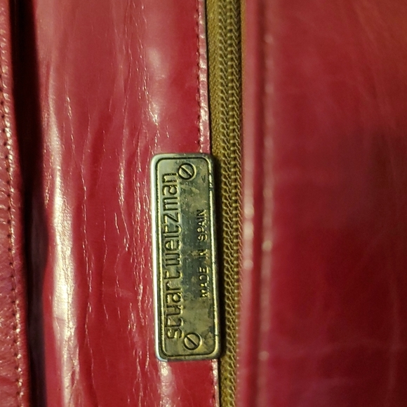 RARE Vintage Stuart Weitzman Leather Handbag Burgandy Floral Design - Picture 4 of 12